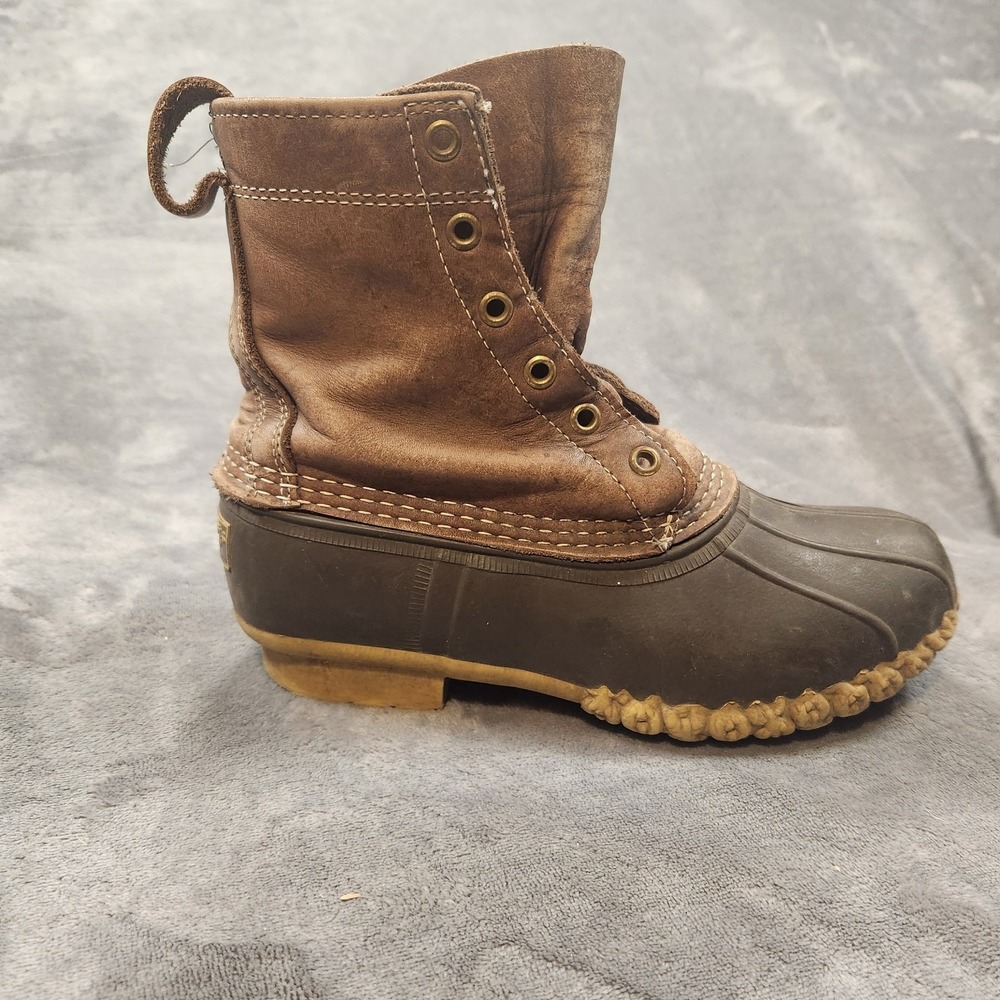 LL Bean Boots Bean Boots Womens 7 Wide Brown Leather Duck Made In Maine Vintage - Picture 1 of 10